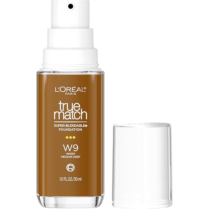 L'Oreal Paris True Match Super-Blendable Foundation, Medium Coverage Liquid Foundation Makeup, W9, Medium Deep, 1 Fl Oz