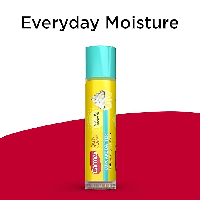 Carmex Daily Care Moisturizing Lip Balm Sticks, SPF 15, Cupcake Batter Flavor, 9 Count