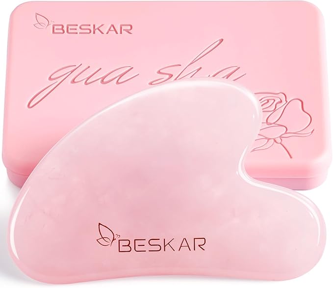 BESKAR Gua Sha Facial Tools, Natural Jade Stone Guasha Massager for Jawline Sculpting, Tighten Face Skin and Reduce Wrinkles, Face Eyes Body Neck Massage Tool, Skin Care Gift