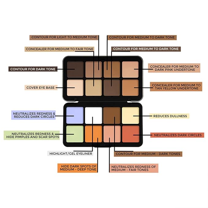 16 Color Corrector Concealer Foundation Palette Cream Set, Orange Green Peach Color Correcting Camouflage Makeup Cream Contour Palette with 11Pcs Makeup Brush Kit for Dark Circles Dark Spots