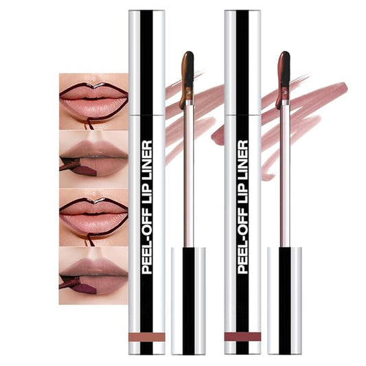 2Pcs Matte Liquid Lip Gloss Stain-Peel Off Lip Liner Tattoo, Long Lasting Peel Off Lip Stain,Waterproof & Transfer-Proof Lip Liner Peel Off Lip Gloss for All Skin Types (#02+#03)