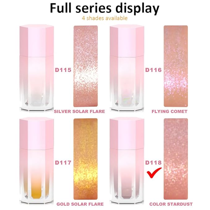 evpct Rose Gold Stardust Liquid Face Highlighter Makeup Waterproof Long Lasting Halographic Pink Glitter Shimmer Body Iridescent Highlighter Makeup Palette Stick
