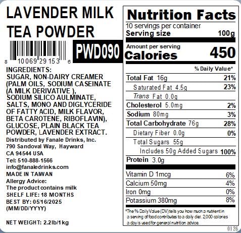 Fanale Premium Lavender Flavoring Powder for Boba Tea| Perfect for Baking, Smoothies, Desserts and Drinks | Instant Boba Bubble Tea Powder - 2.2 Pounds (Pack of 1)