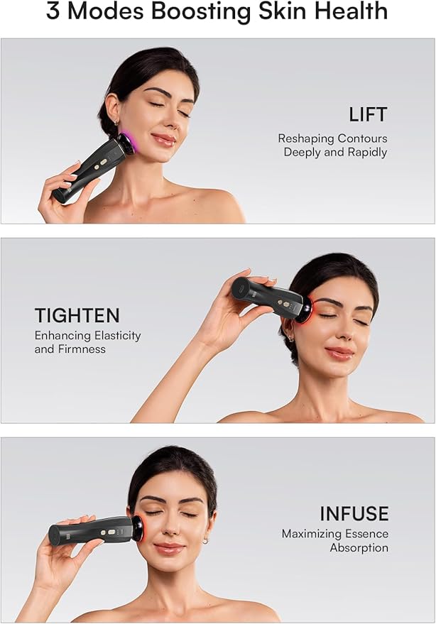 INIA Micro-Current Facial Device, 3-in-1 Facial Massager Red Light Therapy for Face and Neck True Beauty Glow Device Effective for Wrinkle and Puffiness