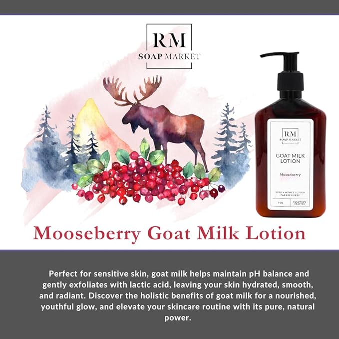Goat Milk Lotion, Mooseberry Fragrance, Hydrating Lotion for Men & Women With Nourishing Goat Milk, Shea Butter, Sunflower Oil & Aloe, Packed With Vitamin A, E & Selenium, 9 Oz
