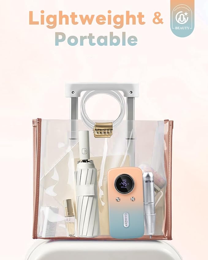 CozyZen Cordless Nail Drill Professional: 45000 RPM Rechargeable Electric Nail File Kit, Portable & Low Noise for Acrylic, Gel Nails, Manicure & Pedicure - Salon & Home Use