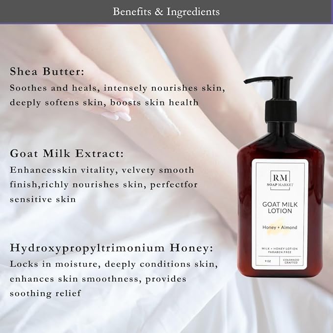 Goat Milk Lotion, Honey Almond Fragrance, Hydrating Lotion for Men & Women With Nourishing Goat Milk, Shea Butter, Sunflower Oil & Aloe, Packed With Vitamin A, E & Selenium, 9 Oz
