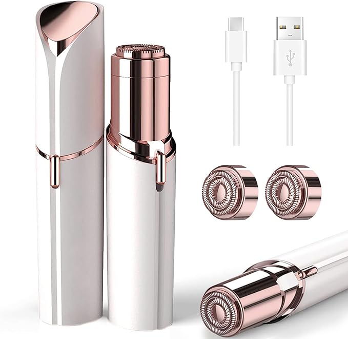 Hair Remover for Face Woman, Electric Face Shaver for Women Chin, Lip, Peach Fuzz with 2 Pc Replacement Heads, USB Rechargable