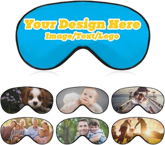 Custom Personalized Sleep Eye Mask Add Any Photo Text Logo Design Your Own Soft Blindfold Eyemask Blackout Eye Cover for Men Women Home Travel Offices, SkyBlue, 8.1"x4.1"