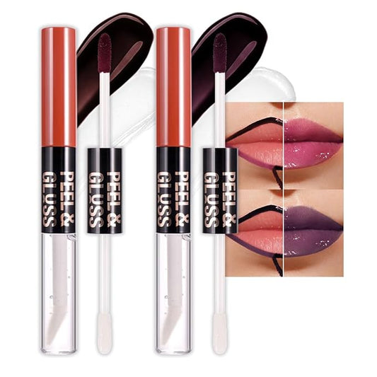 2Pcs Lip Stain Peel Off Lip Gloss oil Dual-Ended Combo, Lips Liner Stain Peel Off Masque, Long Lasting & Waterproof, Transfer-Proof Lip Tint Stain with Lip oil for All Skin Type 05#+08#