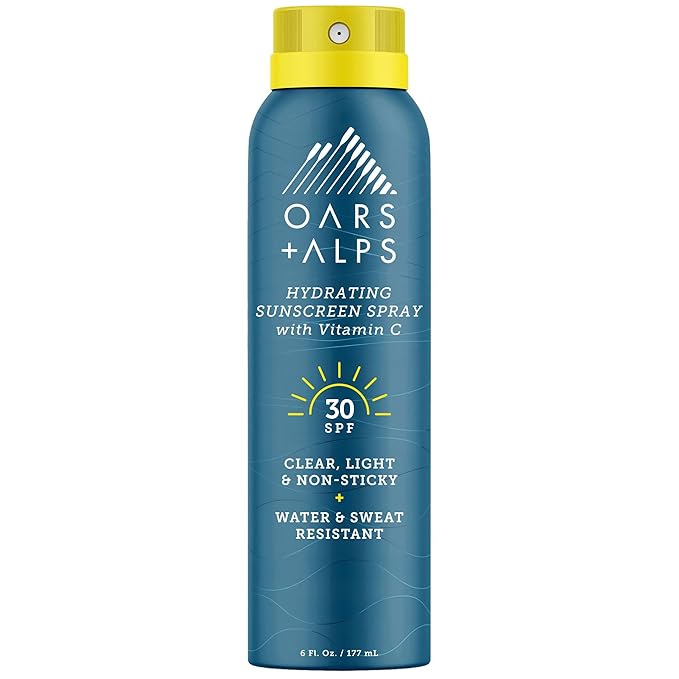 Oars + Alps Hydrating SPF 30 Sunscreen Spray, Naturally Derived Skin Care Infused with Vitamin C and Antioxidants, Water and Sweat Resistant, 6 Oz, 1 Pack
