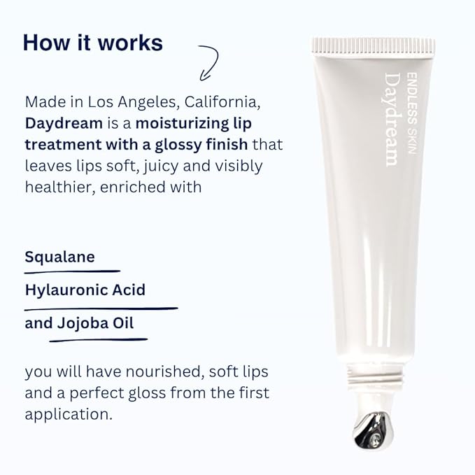 Endless Skin - Daydream - Natural Vanilla Flavor Lip Balm with Jojoba Oil, Hyaluronic Acid and Squalane - Ultra Glossy Finish that Nourishes and Hydrates Your Lips - Vegan and Paraben Free - 15ml