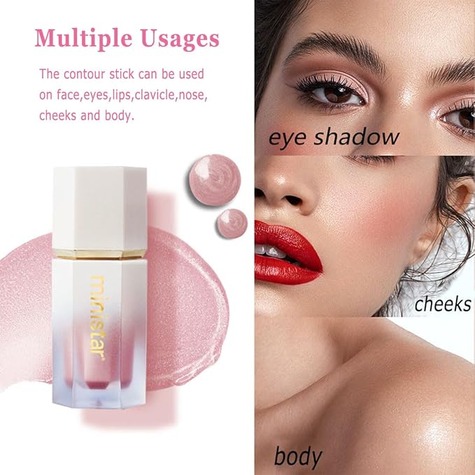 Liquid Highlighter Makeup, Long Lasting Liquid Luminizer for Glowing Skin Waterproof Smooth Glitter Highlight Face Illuminator Cream Contour Stick Body Shimmer Liquid Bronzer(#03 ROSE GOLD)