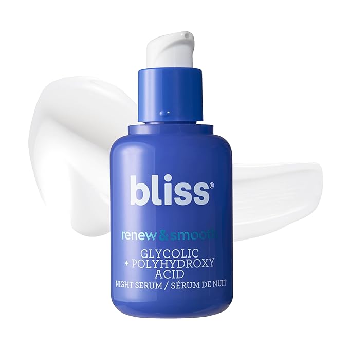 Bliss Glycolic + Polyhydroxy Acid Renew & Smooth - Night Serum - Gently Exfoliate Skin - Hydrating Squalane - Vegan & Cruelty-Free - 1 Fl Oz