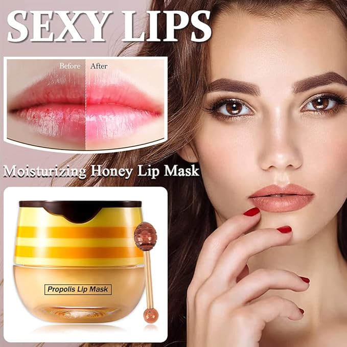 2PCS Bee Balm Lip Balm Honey Pot & Strawberry Sleeping Lip Mask, Propolis Moisturizing Honey Lip Mask Lip Balm, Hydrating & Prevention Dry and Cracked Lip Scrubs Exfoliator, Winter Lip Care Products