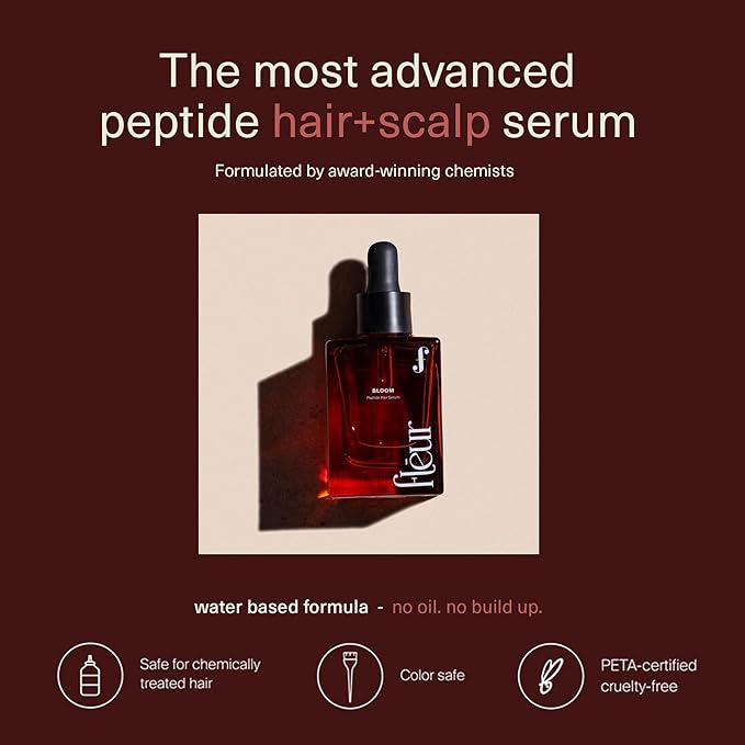 Bloom Peptide Hair Serum with Advanced Multi-Peptides for Women with Thinning Hair, Promotes Fullness, Reduces Shedding, & Balances Scalp, Lightweight, Non-Greasy (Pack 1) 30ml