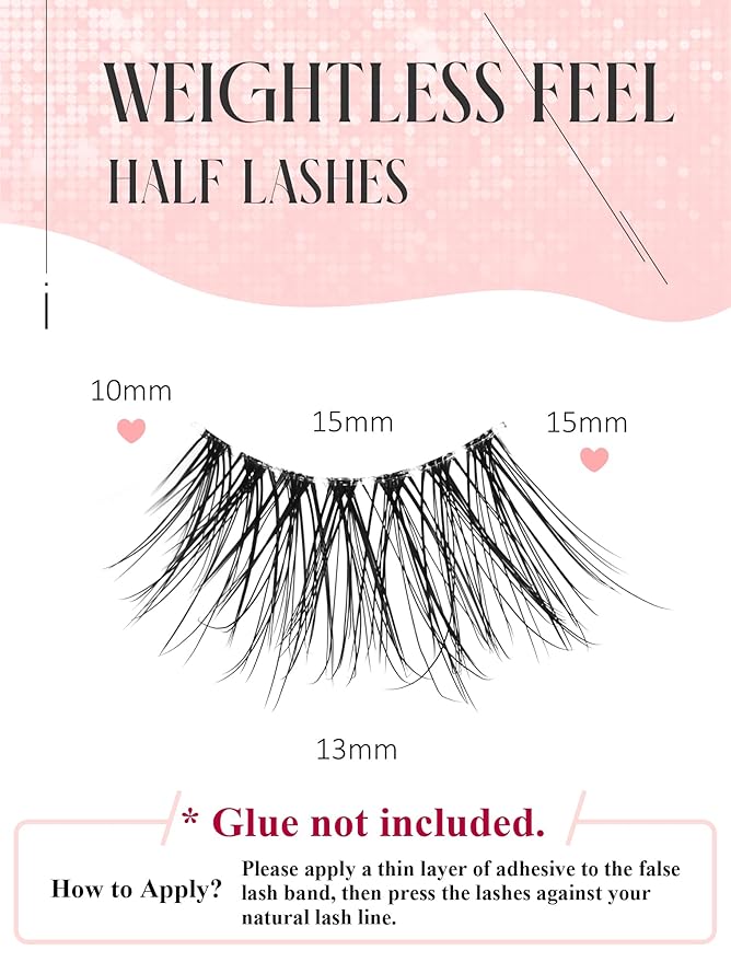 Half Lashes Natural Lashes Wispy Lashes Corner Lashes 3/4 False Eyelashes Natural Half Eyelashes Clear Band Lashes W05