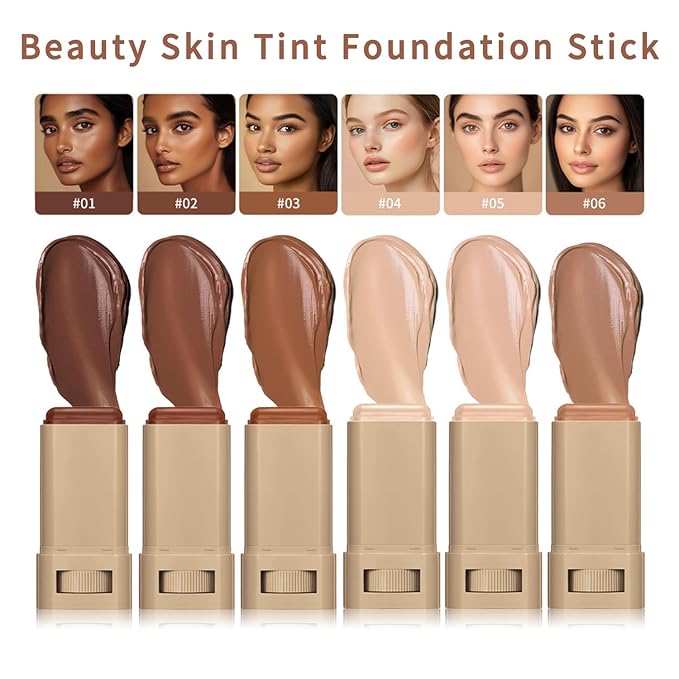 Foundation Stick - Skin Tint & Contour Stick, Serum-Boosted Beauty Balm, Buildable Coverage, Natural Finish, Long-Lasting Wear, For Many Skin Tones (06#)