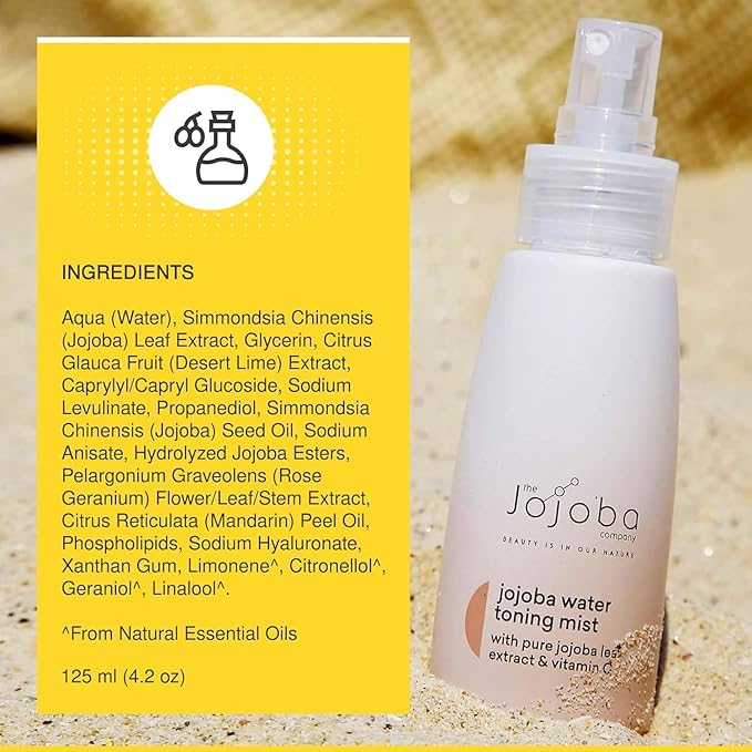 The Jojoba Company Water Toning Mist With Pure Jojoba Leaf Extract & Vitamin C - Hydrating, Toning & Firming - Antioxidant Protection - Reduces Pore Size - For Thirsty, Dehydrated & Dry Skin - 50ml