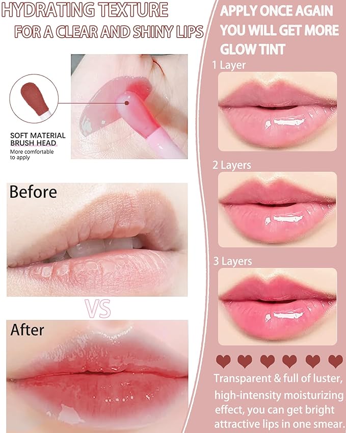 Lip Glow Oil, Mahogany, Lip Care Product with Hydrating Plumping Lip Gloss, Clear Tinted Lip Oil for Dry Lips, Nourishing Lip Gloss Oil, Christmas Makeup Gift for Women