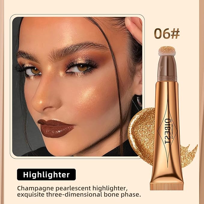 Highlighter Beauty Wand, Cream Liquid Highlighter Makeup Stick, Silky Smooth Face Shimmer Bronzer Stick with Cushion Applicator, Lightweight Body Face Glowing Highlighter, Cruelty-free（Bronze Gold）