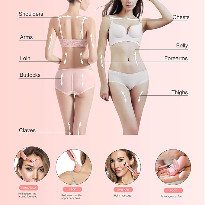 2-IN-1 Electric Jade Roller Massager Facial Roller & Face Massager, Rose Quartz