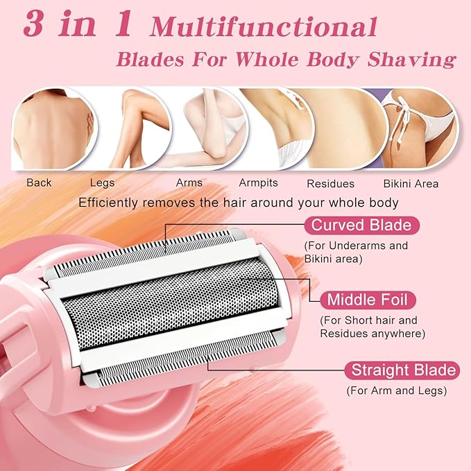 Hatteker Women's Electric Shaver Bikini Trimmer Hair Trimmer for Women LED Display Electric Razor for Legs Bikini Underarm Public Hairs Led Display IPX7 Waterproof Gift for Women (Pink)