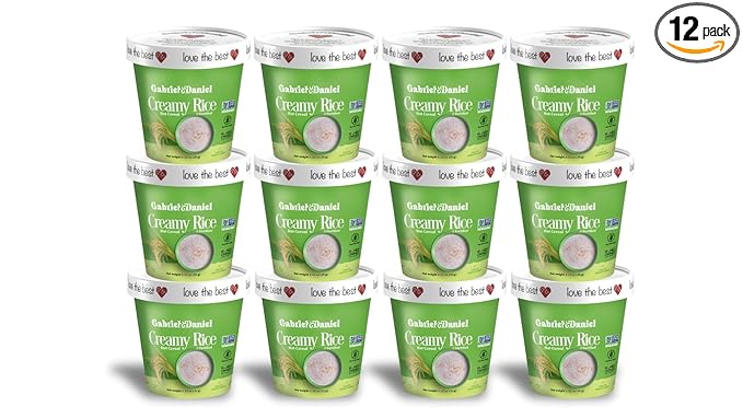 Gabriel & Daniel Creamy Rice Hot Cereal Cup – Non-GMO, Pure and Organic Gluten Free Cereal – Rich in Iron & Essential Nutrients for a Nourishing and Instant Breakfast – Quick & Easy Meal (Pack of 12)