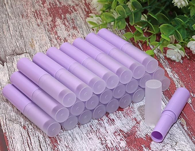 0.14oz Empty Flavored Lip Balm Container Tubes Plastic Homemade Moisturizing Lip Stick with Caps Bulk Fit for Women Adult DIY Making Supplies, 25 Count (Purple)