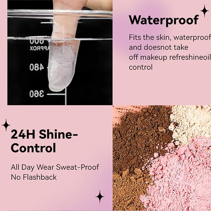 Loose Face Powder Setting Powder, Shimmer Glitter Loose Powder, Matte Finishing Powder Shine, Waterproof, Oil Control, Lightweight Face Powder Makeup for All Skin Tones (Dark Brown Shimmer)