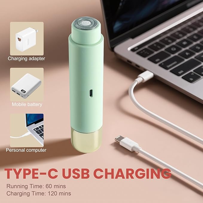 Dermave Bikini Shaver - Electric Bikini Trimmer for Women, Dual Head Shaver, 2-in-1 Womens Electric Razor (Green)