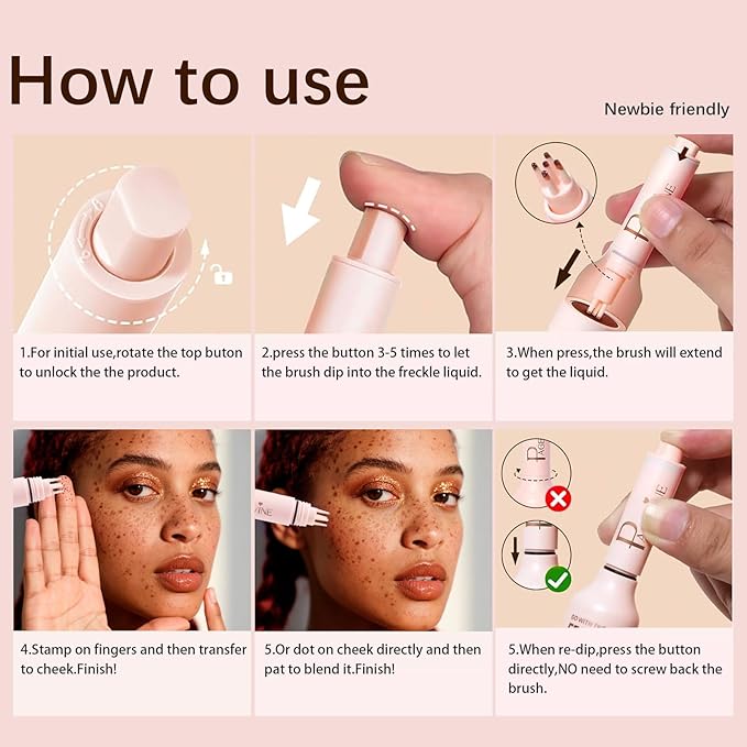 Freckle Stamp - Freckle Pen Waterproof, Long Lasting Fake Freckles,Quick Dry 5-Point Faux Freckles Stamp Cushion Stain Marker in One Press Natural and Lifelike Sunkissed Pencil Tool Makeup (#2-Medium)