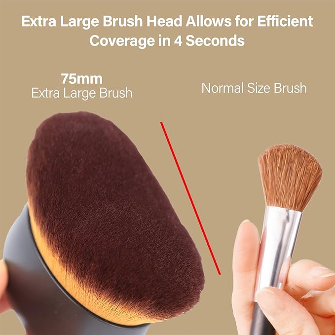 Extra Large Body Makeup Brush For Self Tanner, Leg Makeup &Bronzer Blend,75 mm Wide-headed Kabuki Brush Provides More Even& Pretty Application, Sunscreen Face& Back Makeup Brush, Wet& Dry Use- Black