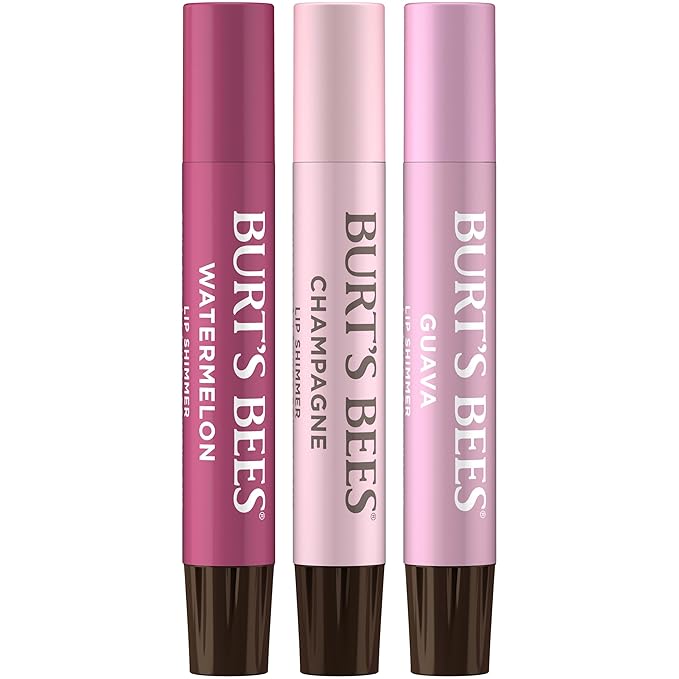 Burt's Bees Lip Shimmer Pink Collection, Tinted Lip Balm Stick, Moisturizing for All Day Hydration with Natural Glowy Pigmented Finish & Buildable Color, 3 Shades; Value Pack, 3 Tubes x 0.09 Oz
