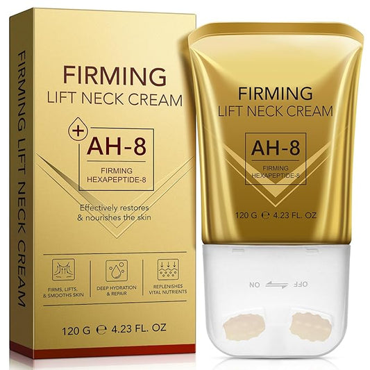 AH-8 Firming Neck Cream with Roller - Anti-Aging Moisturizer for Neck & Chest - Lifts, Tightens, Deeply Hydrates, Reduces Fine Lines & Wrinkles - For Crepey, Sagging Skin - 4.23 fl.oz