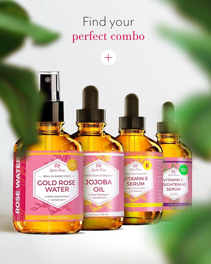 24 Karat Gold Rose Water Toner by Leven Rose Natural Moroccan 24K Rosewater Toner 4 oz