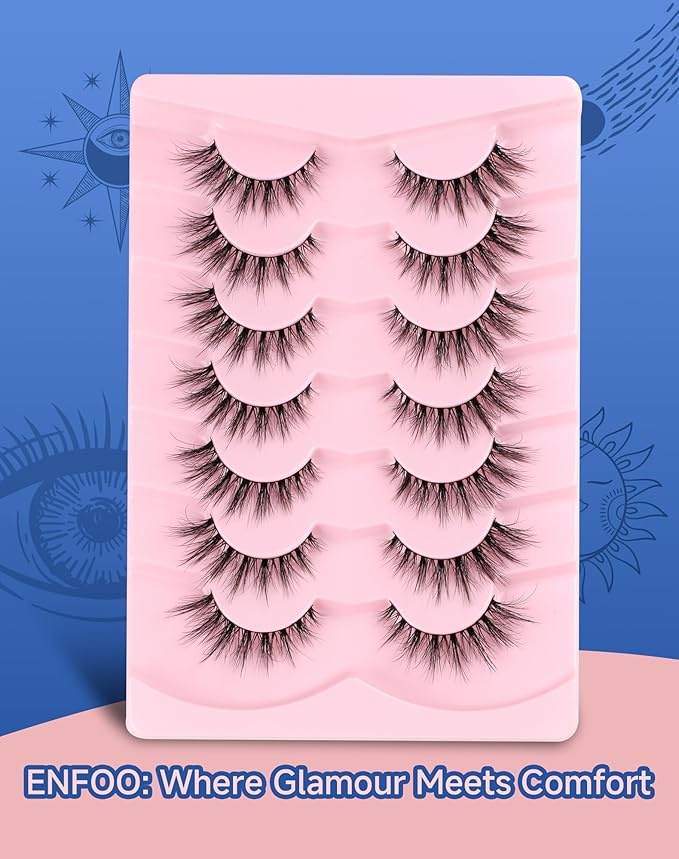 Lashes Natural Wispy Strip Eyelashes Natural Look Flared False Eye Lashes Soft Lash Fluffy Cat Eyelash 7 Pairs Everyday D05