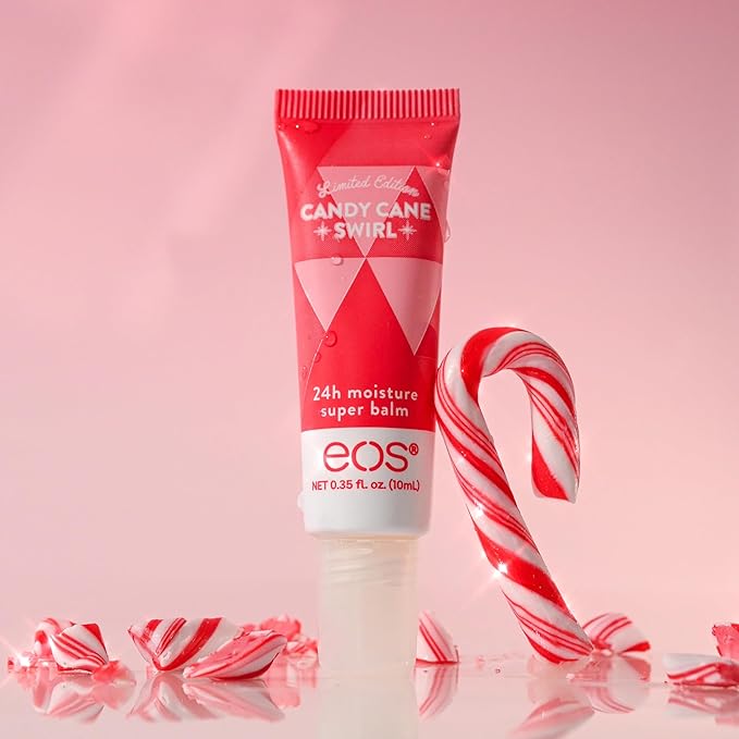 eos Holiday Lip Butter Gift- Candy Cane Swirl Super Balm, 24H Moisture, Stocking Stuffers, 0.35 fl oz