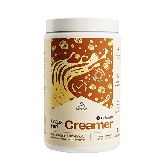 LevelUp Creamer, with Energizing MCT Oil and Collagen Peptides, Keto Coffee Creamer, Supports Natural Energy & Ketone Production - Chocolate Hazelnut