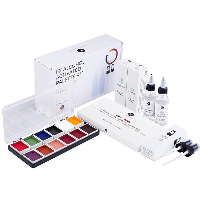 FX Alcohol-Activated Palette, Activator, and Remover Kit, Professional SFX Makeup Set Multicolor