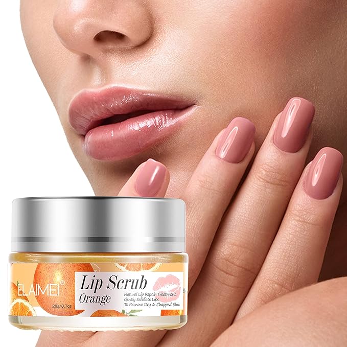 Lip Scrub, Lip Scrubs Exfoliator & Moisturizer, Lip Repair for Lush Soft Lips, Lip Moisturizer for Chapped Dry and Flaky Lips Treatment, Lip Scrubs (Orange)