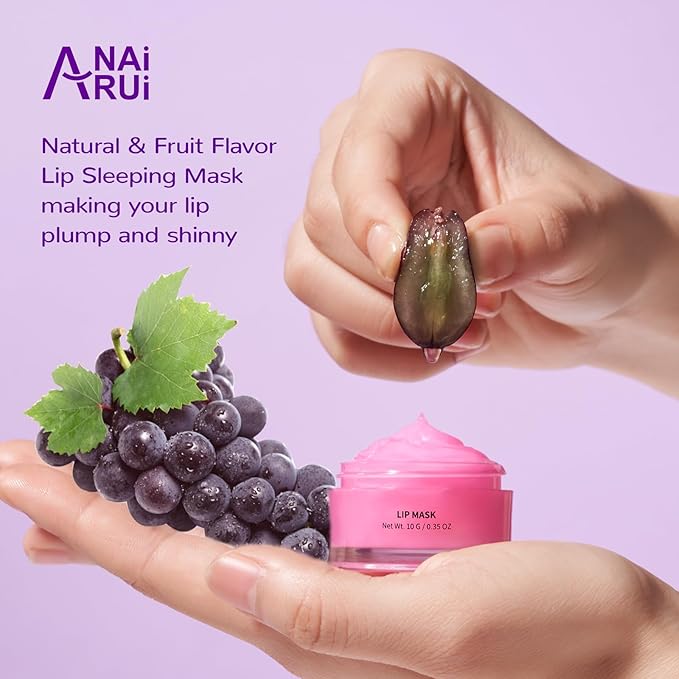 ANAI RUI Lip Therapy Set, Lip Scrub & Lip Mask, Overnight Hydrating Lip Moisturizer with Lip Exfoliator Scrub and Lip Sleeping Mask for Lip Plumping, Lip Gift Kit for Dry, Chapped, Dark Lips, Grape