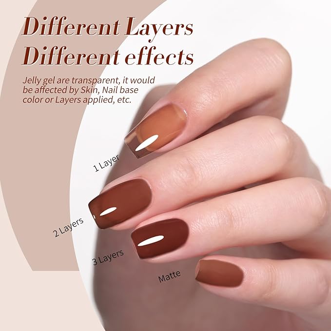 Born Pretty Jelly Gel Nail Polish Set Fall Winter Brown Blood Red Burgundy Black Gel Polish Sheer Milky Nude Transparent Halloween Gel Polish Set Nail Art Varnish Manicure Collection Gift 7ML 6PCS