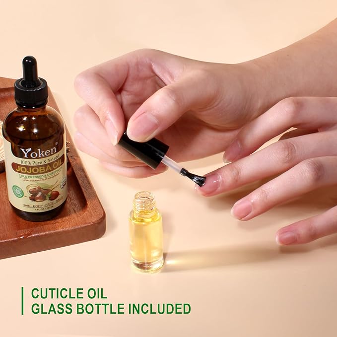 Yoken Jojoba Oil 4 fl oz EWG Verified 100% Pure Jojoba Oil Cold Pressed for Skin, Hair, Nails, Cuticles - Unrefined & Hexane Free, Natural Moisturizer Carrier oils Facial Serum for Gua Sha