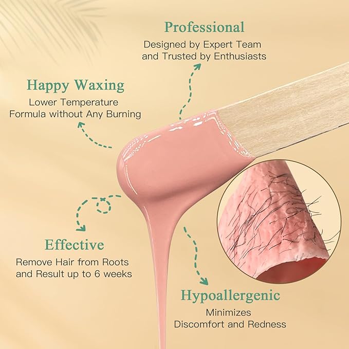 1.3Lb/21oz Wax Beads for Brazilian, Eyebrow, Face, Bikini, Legs, Arms Waxing - 6 Packs with 10 Wax Spatulas for Women and Men