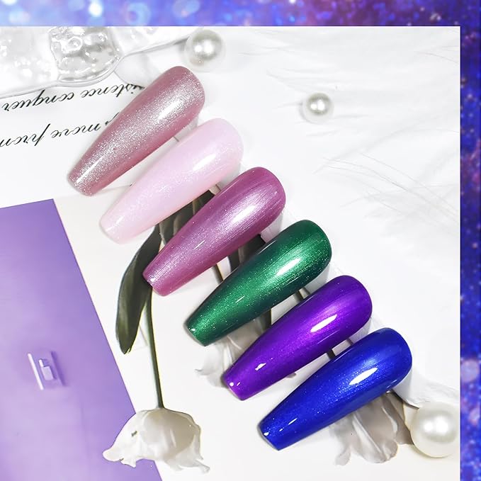 JODSONE 10ml Gel Nail Polish Set Glitter 6Colors Dark Green Glitter Pink Deep Blue Gel Polish Lacquer Glossy Art for Nail and Salon Need U V Lamp