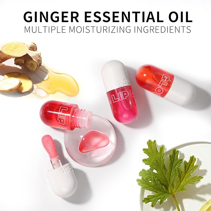 Lip Plumper Raspberry (0.19 Fl. Oz.) Lip Gloss Natural Lip Oil 2in1 Lip Care Serum for Beautiful Fuller-Looking Lips, Hydrating & Reduce Fine Lines,Tangerine