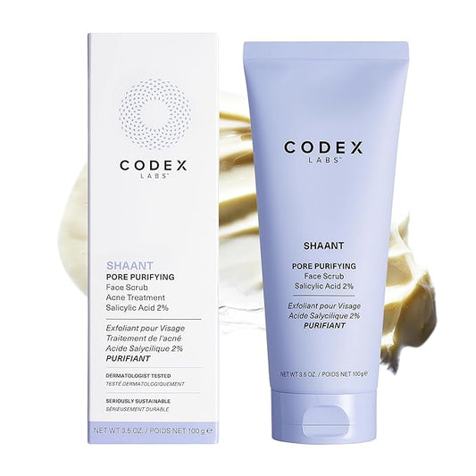 Codex Labs Shaant Pore Purifying Face Scrub - Oil Control Pore Minimizer Exfoliator - For Acne Prone, Oily Skin, All Skin Types - With 2% Salicylic Acid - Cruelty-Free, Vegan Skincare (100g)