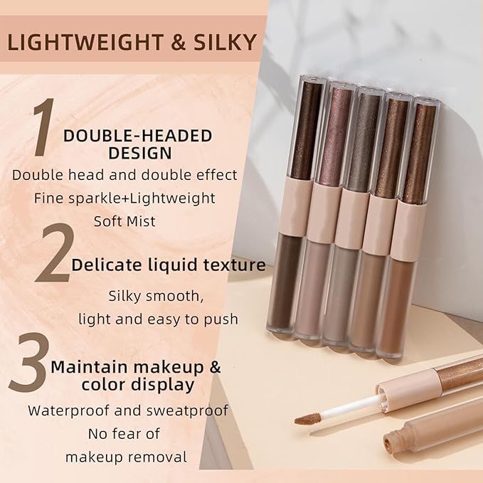 Coco Brown Matte Liquid Eyeshadow Glitter Double Ended Metallic Eyeshadow Sticks For Eyes Pencil Primer Base Quick Drying Waterproof Long Lasting Highlight Stick And Shadow Pen Eye Makeup（#3）