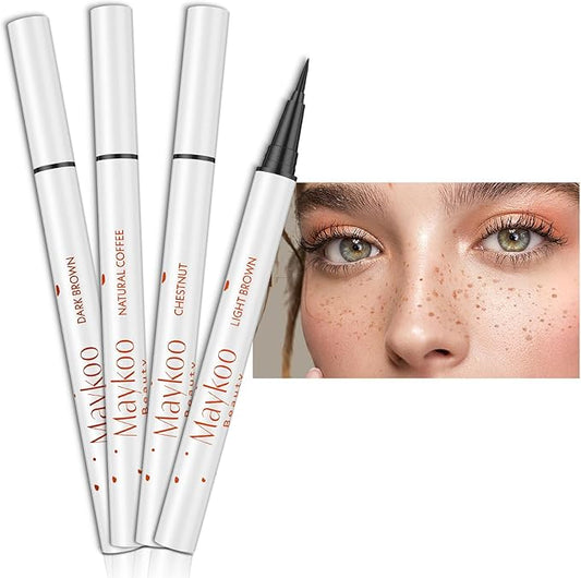 4 Colors Freckle Pen Set, Natural Lifelike Face Fake Freckle Stamp Makeup Pen Waterproof Long Lasting Quick Dry Faux Freckles Sun-kissed Makeup-Light Brown,Natural Coffee,Chestnut,Dark Brown